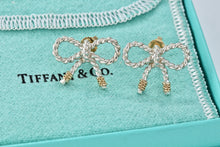 Load image into Gallery viewer, Tiffany & Co. 18K Gold & Silver Twist Rope Coil Ribbon Bow Earrings Vintage
