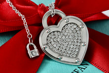 Load image into Gallery viewer, Return To Tiffany & Co. 18Kt. White Gold Diamond Pave "LOVE" Heart Pendant 18" Necklace