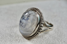 Load image into Gallery viewer, Sterling Silver Large Handmade Oval Crystal Moonstone Ring Size 6.5