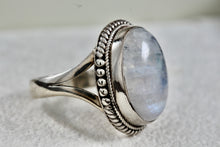 Load image into Gallery viewer, Sterling Silver Large Handmade Oval Crystal Moonstone Ring Size 6.5