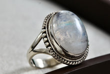 Load image into Gallery viewer, Sterling Silver Large Handmade Oval Crystal Moonstone Ring Size 6.5