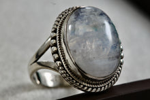 Load image into Gallery viewer, Sterling Silver Large Handmade Oval Crystal Moonstone Ring Size 6.5
