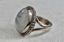 Load image into Gallery viewer, Sterling Silver Large Handmade Oval Crystal Moonstone Ring Size 6.5