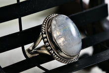 Load image into Gallery viewer, Sterling Silver Large Handmade Oval Crystal Moonstone Ring Size 6.5