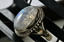 Load image into Gallery viewer, Sterling Silver Large Handmade Oval Crystal Moonstone Ring Size 6.5