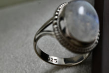 Load image into Gallery viewer, Sterling Silver Large Handmade Oval Crystal Moonstone Ring Size 6.5