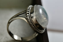 Load image into Gallery viewer, Sterling Silver Large Handmade Oval Crystal Moonstone Ring Size 6.5