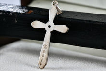 Load image into Gallery viewer, SU Sterling Silver Blue Sapphire Cross Pendant Thailand