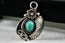 Load image into Gallery viewer, Eula "E.M" Wylie Native American Sterling Silver Turquoise Flower Feather Design Pendant