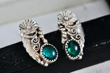 Load image into Gallery viewer, Native American Sterling Silver Floral Malachite Earrings Signed FJ