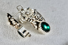 Load image into Gallery viewer, Native American Sterling Silver Floral Malachite Earrings Signed FJ