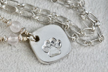 Load image into Gallery viewer, Sterling Silver Dog Paw Square Flower Pendant Moonstone Accent Bead Necklace