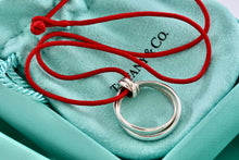 Load image into Gallery viewer, Tiffany & Co. Paloma Picasso Silver Small Melody Ring Pendant Red Silk Cord Necklace