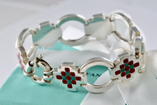 Load image into Gallery viewer, Tiffany & Co. Silver Vintage Red Green Enamel Checkered Link Heavy 7.25" Bracelet