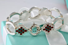 Load image into Gallery viewer, Tiffany & Co. Silver Vintage Red Green Enamel Checkered Link Heavy 7.25" Bracelet