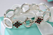 Load image into Gallery viewer, Tiffany & Co. Silver Vintage Red Green Enamel Checkered Link Heavy 7.25" Bracelet