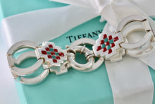 Load image into Gallery viewer, Tiffany & Co. Silver Vintage Red Green Enamel Checkered Link Heavy 7.25" Bracelet
