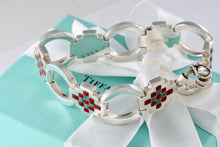 Load image into Gallery viewer, Tiffany & Co. Silver Vintage Red Green Enamel Checkered Link Heavy 7.25" Bracelet