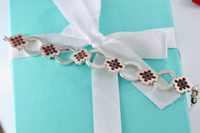 Load image into Gallery viewer, Tiffany & Co. Silver Vintage Red Green Enamel Checkered Link Heavy 7.25" Bracelet