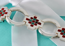 Load image into Gallery viewer, Tiffany & Co. Silver Vintage Red Green Enamel Checkered Link Heavy 7.25" Bracelet
