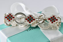 Load image into Gallery viewer, Tiffany & Co. Silver Vintage Red Green Enamel Checkered Link Heavy 7.25" Bracelet