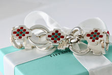 Load image into Gallery viewer, Tiffany & Co. Silver Vintage Red Green Enamel Checkered Link Heavy 7.25" Bracelet
