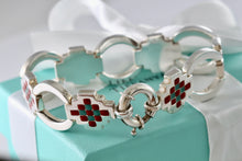 Load image into Gallery viewer, Tiffany & Co. Silver Vintage Red Green Enamel Checkered Link Heavy 7.25" Bracelet