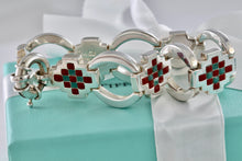Load image into Gallery viewer, Tiffany & Co. Silver Vintage Red Green Enamel Checkered Link Heavy 7.25" Bracelet
