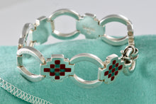 Load image into Gallery viewer, Tiffany & Co. Silver Vintage Red Green Enamel Checkered Link Heavy 7.25" Bracelet