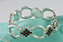 Load image into Gallery viewer, Tiffany & Co. Silver Vintage Red Green Enamel Checkered Link Heavy 7.25" Bracelet