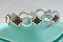 Load image into Gallery viewer, Tiffany & Co. Silver Vintage Red Green Enamel Checkered Link Heavy 7.25" Bracelet