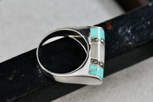 Load image into Gallery viewer, Sterling Silver Turquoise Rhinestone Moonstone Flat Ring Size 7.5
