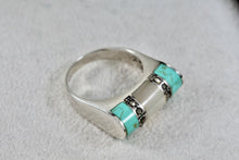 Load image into Gallery viewer, Sterling Silver Turquoise Rhinestone Moonstone Flat Ring Size 7.5