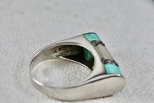 Load image into Gallery viewer, Sterling Silver Turquoise Rhinestone Moonstone Flat Ring Size 7.5