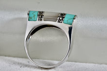 Load image into Gallery viewer, Sterling Silver Turquoise Rhinestone Moonstone Flat Ring Size 7.5
