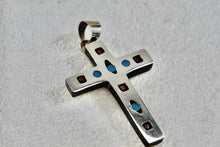 Load image into Gallery viewer, Mexico Alpaca Silver Red Blue Black Enamel Box Cross Pendant