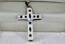 Load image into Gallery viewer, Mexico Alpaca Silver Red Blue Black Enamel Box Cross Pendant