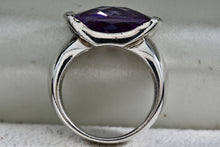 Load image into Gallery viewer, Sterling Silver Large Rectangle Cushion Cut Purple Amethyst Ring Size 6.5