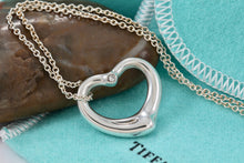 Load image into Gallery viewer, Tiffany & Co. Elsa Peretti Silver Medium Open Heart Diamond 22mm Pendant Necklace