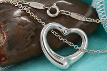 Load image into Gallery viewer, Tiffany & Co. Elsa Peretti Silver Medium Open Heart Diamond 22mm Pendant Necklace