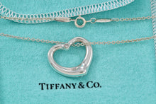 Load image into Gallery viewer, Tiffany & Co. Elsa Peretti Silver Medium Open Heart Diamond 22mm Pendant Necklace