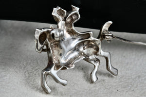 Vintage Early 1900's Silver Hand-Painted Enamel Trumpeter Soldier Horse Pin Brooch