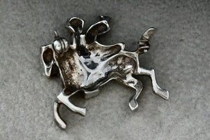 Vintage Early 1900's Silver Hand-Painted Enamel Trumpeter Soldier Horse Pin Brooch