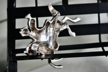 Load image into Gallery viewer, Vintage Early 1900&#39;s Silver Hand-Painted Enamel Trumpeter Soldier Horse Pin Brooch
