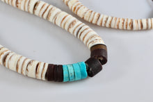 Load image into Gallery viewer, Vintage Hand Strung Silver Turquoise Puka Shell Hawaii 18&quot; Necklace 1950&#39;s Era
