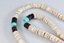 Load image into Gallery viewer, Vintage Hand Strung Silver Turquoise Puka Shell Hawaii 18&quot; Necklace 1950&#39;s Era
