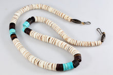 Load image into Gallery viewer, Vintage Hand Strung Silver Turquoise Puka Shell Hawaii 18&quot; Necklace 1950&#39;s Era
