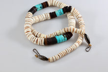 Load image into Gallery viewer, Vintage Hand Strung Silver Turquoise Puka Shell Hawaii 18&quot; Necklace 1950&#39;s Era
