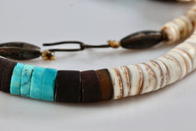 Load image into Gallery viewer, Vintage Hand Strung Silver Turquoise Puka Shell Hawaii 18&quot; Necklace 1950&#39;s Era
