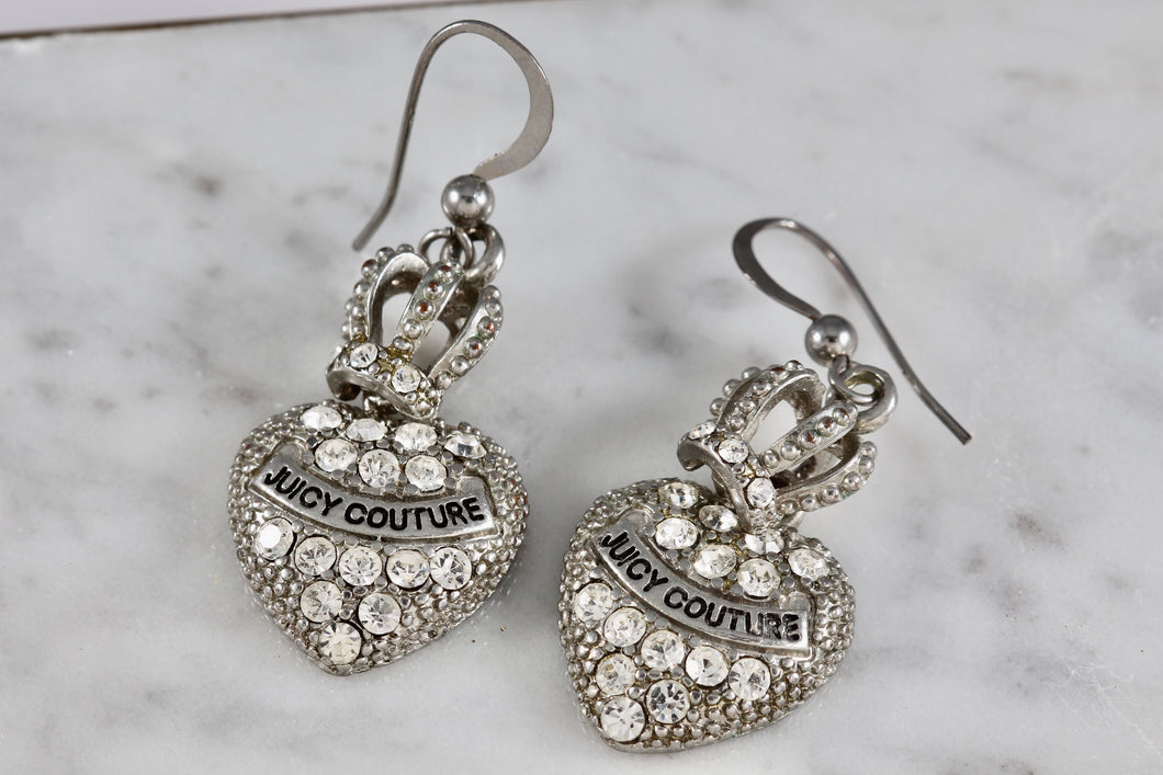 Vintage Juicy Couture Heart Crown Rhinestone Dangle Earrings